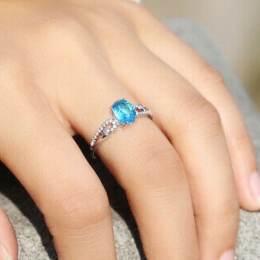 New S925 Sterling Silver Ring Oval Cut Aquamarine - Picture 3 of 8